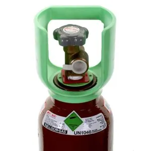 Helium gas cylinder for balloons with valve.